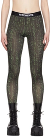 VETEMENTS BLACK & GREEN CODE PRINT SPORT LEGGINGS