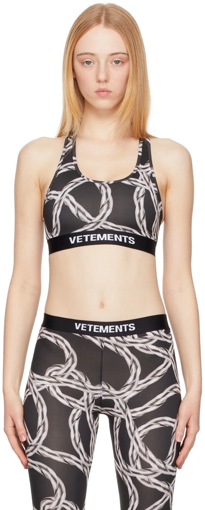 Vetements Black & Grey Chain Print Sports Bra In Silver Chain / Black
