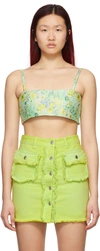 Msgm Green & Yellow Flower Jacquard Tank Top In 35 Fluo Green