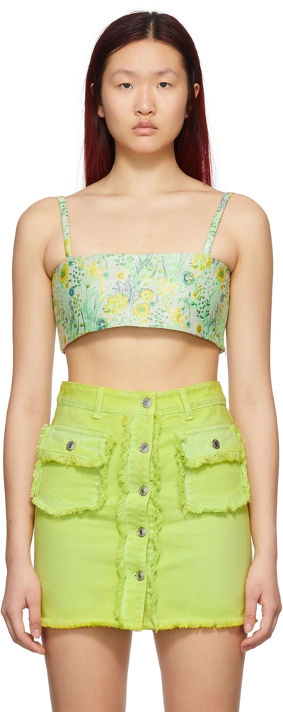 Msgm Green & Yellow Flower Jacquard Tank Top In 35 Fluo Green