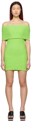 Msgm Green Crinkle Embossed Strapless Dress In 35 Fluo Green