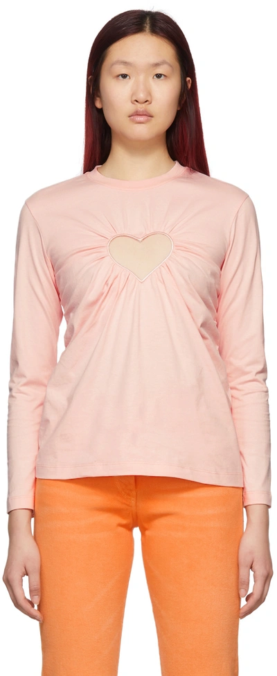 Msgm Pink Mesh Logo Long Sleeve T-shirt In 11 Light Pink