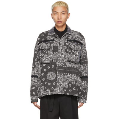 Sacai Bandana-print Cotton-canvas Shirt In Black,white