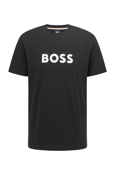 Hugo Boss Cotton-jersey T-shirt With Rubber-print Logo In Black