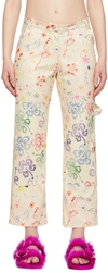 Collina Strada Floral-print Four-pocket Cropped Trousers In Beige,red,pink