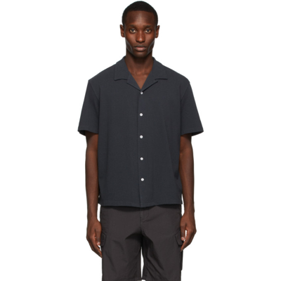 Rag & Bone Avery Short Sleeve Piqué Button-up Camp Shirt In Darkgrey