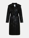 Themoirè Faux-leather Drawstring-detail Trench Coat In Black