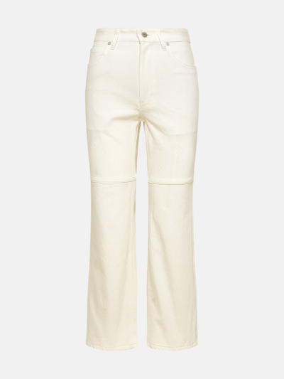 Jil Sander Washed Cotton Denim Flared Jeans In White