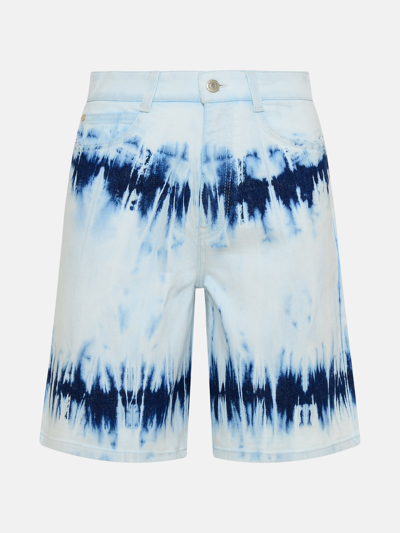 Stella Mccartney Blue And Light Blye Cotton Denim Tie Dye Shorts In White