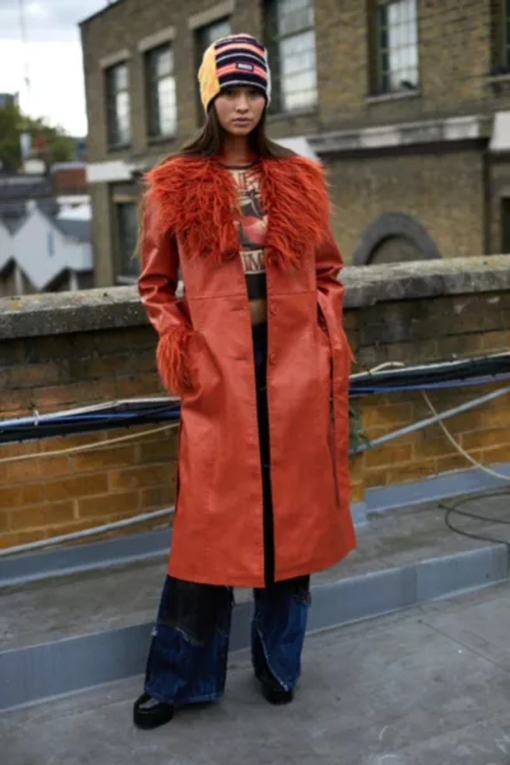 Trench Coat Orange Furry Coat Anthropologie Plenty By Tracy Reese