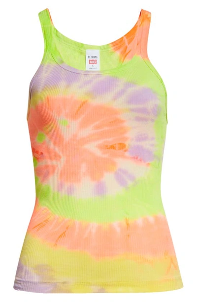 Re/done Ribbed Tank Top In Neon Spiral Dye