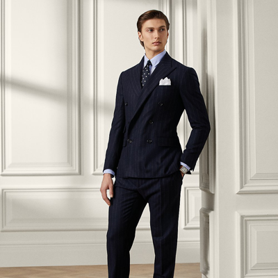 Ralph Lauren Kent Chalk-stripe Wool Flannel Suit In Navy And