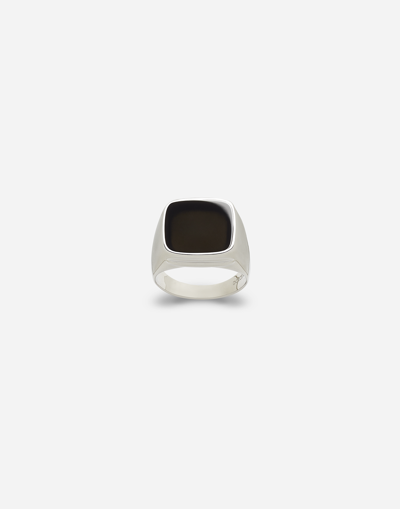 Dolce & Gabbana White Gold Signet Ring In White Gold/black