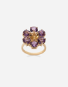 Dolce & Gabbana Spring Ring In Yellow 18kt Gold With Amethyst Floral Motif In Gold