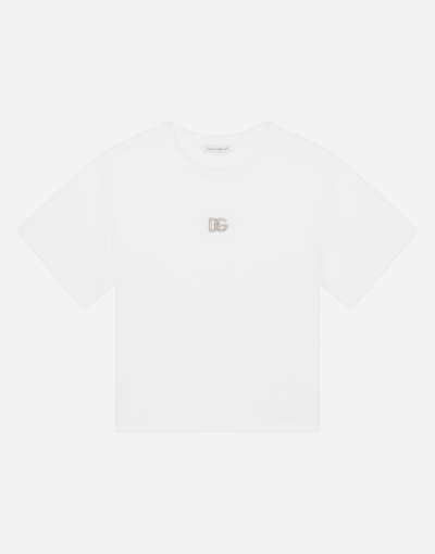 Dolce & Gabbana Kids' Jersey T-shirt With Dg Logo In White