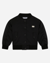 Dolce & Gabbana Satin Bomber Jacket With Logo Plate In Black