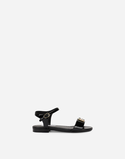 Dolce & Gabbana Patent Leather Sandals With Dg Logo In Black