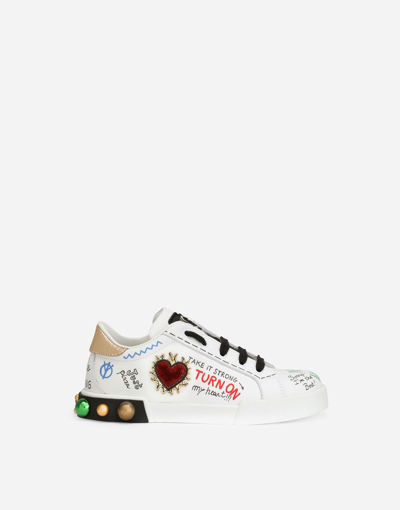 Dolce & Gabbana Calfskin Portofino Dg King Sneakers In Multicolor