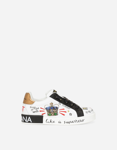 Dolce & Gabbana Kids' White Portofino Dg King Leather Trainers