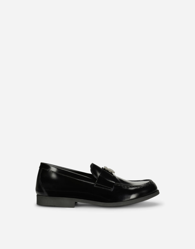Dolce & Gabbana Kids' Calfskin Loafers With Dg Logo In Black