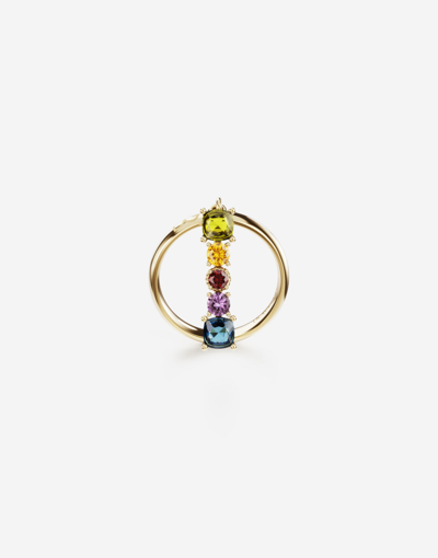Dolce & Gabbana Rainbow Alphabet I Ring In Yellow Gold With Multicolor Fine Gems