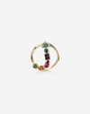 DOLCE & GABBANA RAINBOW ALPHABET J RING IN YELLOW GOLD WITH MULTICOLOR FINE GEMS
