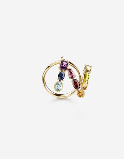 Dolce & Gabbana Rainbow Alphabet N Ring In Yellow Gold With Multicolor Fine Gems