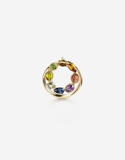 Dolce & Gabbana Rainbow Alphabet O Ring In Yellow Gold With Multicolor Fine Gems