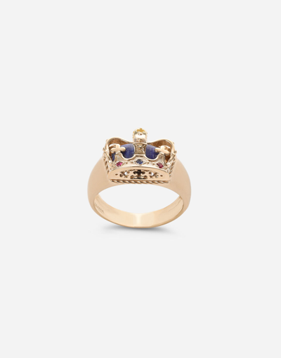 Dolce & Gabbana Crown Yellow Gold Ring With Lapislazzuli On The Inside