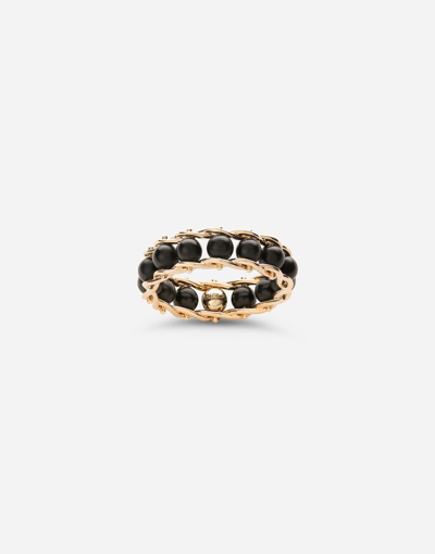 Dolce & Gabbana Tradition Yellow Gold Rosary Band Ring With Black Jades Yellow Gold Male 62