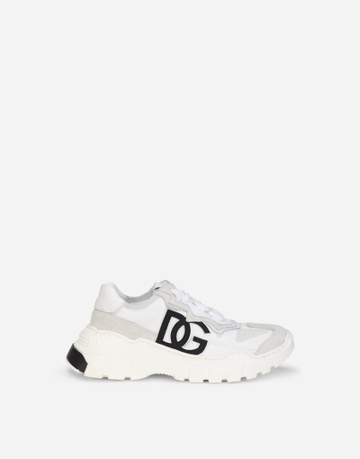 Dolce & Gabbana Kids' Nylon And Leather Daymaster Sneakers With Dg Logo In White