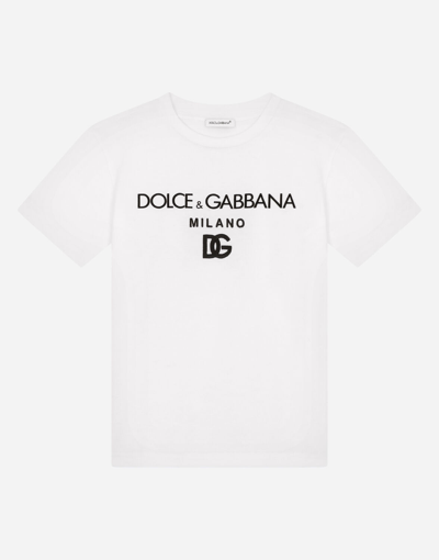 Dolce & Gabbana Kids' Jersey T-shirt With Dg Embroidery In White