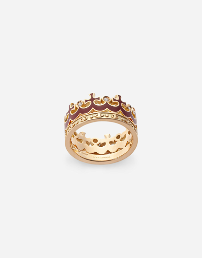 Dolce & Gabbana Crown Yellow Gold Ring With Burgundy Enamel Crown And Diamonds