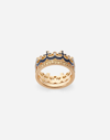 DOLCE & GABBANA CROWN YELLOW GOLD RING WITH BLUE ENAMEL CROWN AND DIAMONDS