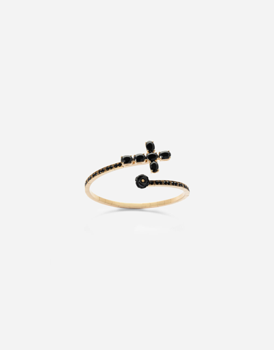 DOLCE & GABBANA FAMILY YELLOW GOLD BRACELET WITH CROSS, BLACK SAPPHIRE AND JADE