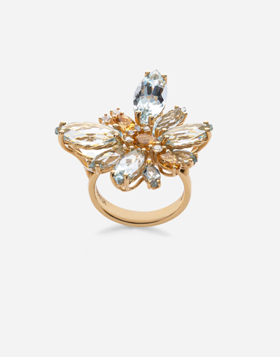 Dolce & Gabbana Spring Ring In Yellow 18kt Gold With Aquamarine Butterfly