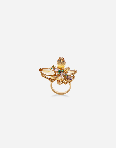 Dolce & Gabbana Spring Ring In Yellow 18kt Gold With Citrine Butterfly