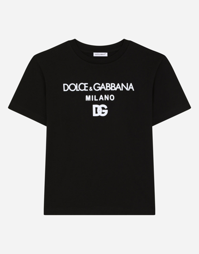 Dolce & Gabbana Kids' Jersey T-shirt With Dg Milano Print In Black