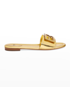Fendi Baguette Metallic Leather Sandals In Gold