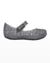 Mini Melissa Girl's Campana Papel Glitter Cutout Mary Jane Shoes, Baby/toddlers In Charcoal
