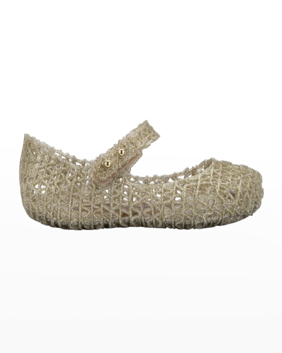 Mini Melissa Girl's Campana Papel Glitter Cutout Mary Jane Shoes, Baby/toddlers In Gold Glitter