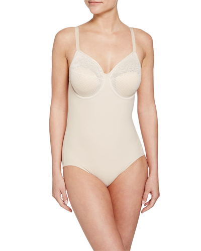 Wacoal Visual Effects Mesh-top Bodysuit In Sand