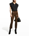 Sprwmn High-waist Flare-leg Cropped Leather Leggings In Mink