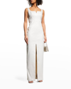 AIDAN MATTOX SQUARE-NECK JACQUARD COLUMN GOWN