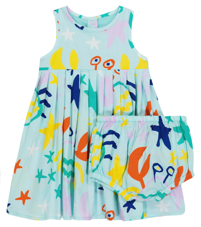 Stella Mccartney Baby Cotton Dress And Bloomers In Celeste/multicolor