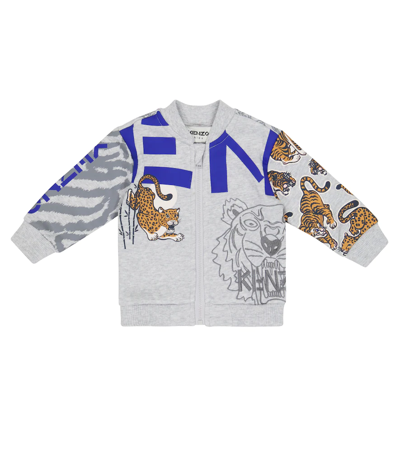 Kenzo Baby Printed Cotton Track Jacket In Light Grey Marl