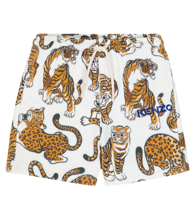 Kenzo Baby Tiger-printed Cotton Shorts In Cream