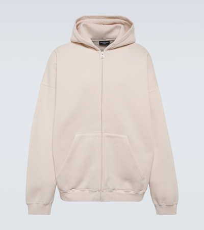 Balenciaga Zipped Hooded Sweatshirt In Chalky White/black