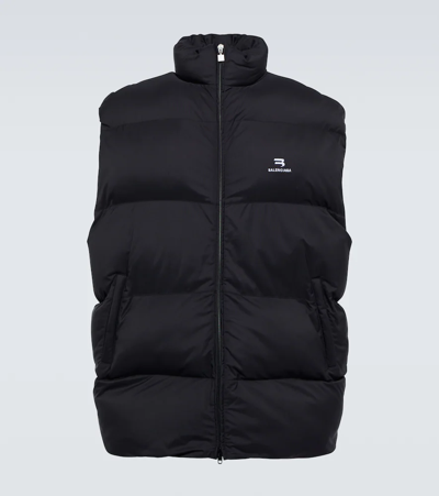 Balenciaga Cozy Sporty B Logo Puffer Vest In Black