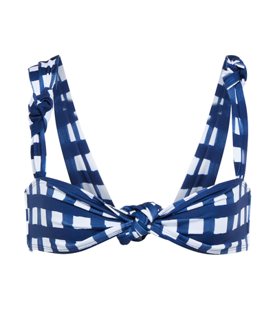 Jacquemus Le Maillot Vichy Check Bikini Top In Blue